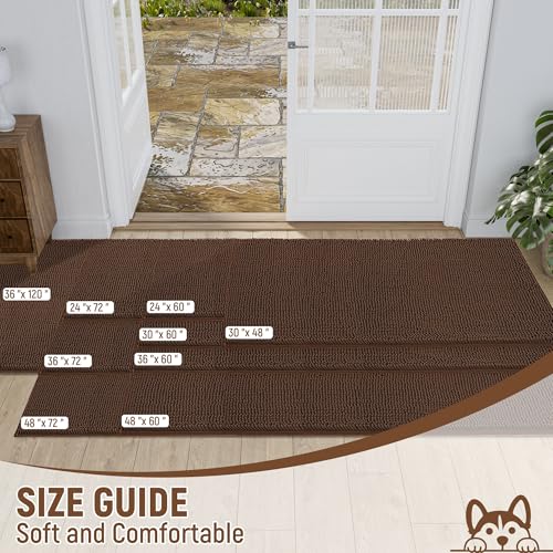 Image of Absorbent Dog Door Mat for Muddy Paws, 48 inch x 36 inch Chenille Indoor Mats for Entryway, Trap Dirt Front Door Mat Indoor Entrance Washable Non Slip Soft Brown