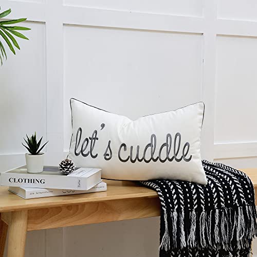 Sunkifover Decorative Rectangle Pillow Covers 12X20 Inches, Soft Solid Lumbar Pillow Cover, Embroidered Rectangular Pillow Case With Let's Cuddle Quote For Bed, Bedroom (Color Grey) #TOP4
