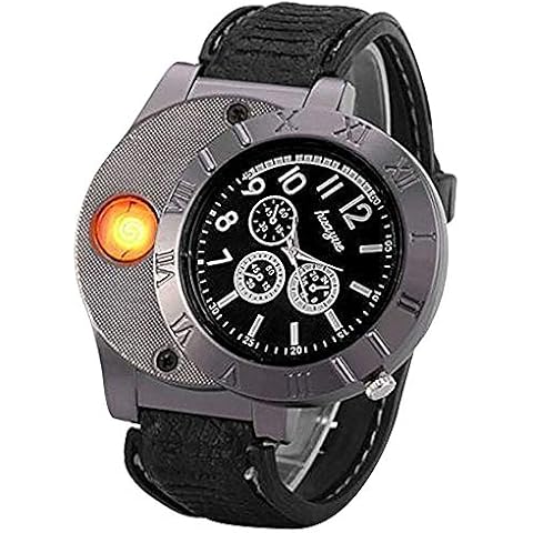 Millya 2 in 1 Electronic Wrist Watch with Rechargeable Windproof USB Cigarette Lighter Flameless Fire Starter Cover