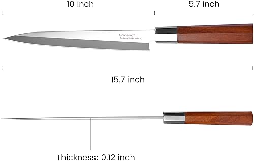 Miniatura 2 de Cuchillo Sashimi Yanagiba - Cuchillo de sushi japonés de acero inoxidable de alto carbono de 10 pulgadas para cortar y filetear peces de precisión