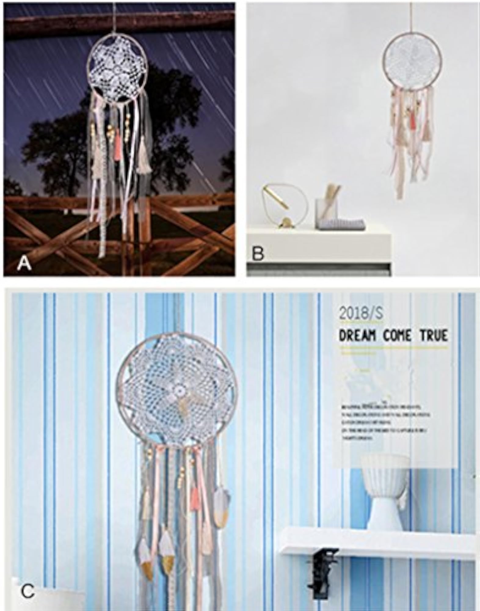 3Pcs Boho Decor Dream Catcher Feather Kit for Girls