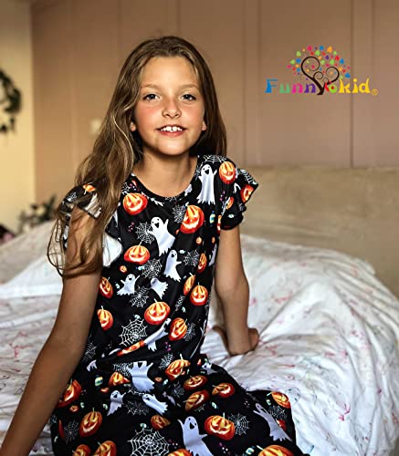 Funnycokid Girls Nightgowns Pajamas Dress 3D Printed Flutter Sleeve Sleepwear Nightdress Nightshirt for 5-12 Years4