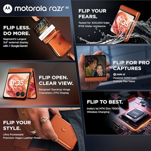 Image of Motorola razr 50 (Spritz Orange, 8GB RAM, 256GB Storage) | 3.6 inch External AMOLED Display | 6.9 inch AMOLED 120Hz Display | 32MP Selfie Camera