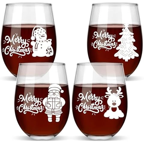 Youdaju 4Pcs Christmas Stemless Wine Glasses Cover