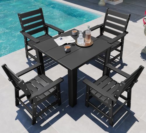 Image of GREENVINES 5-piece Patio Dining Set, HDPE Square Table & 4 Chairs, Black