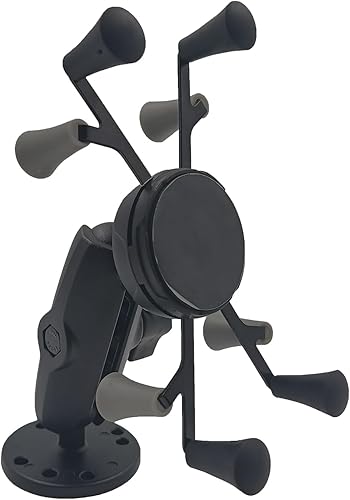 Miniatura 7 de Strg Soporte de teléfono con base redonda perforada con brazo de bola de doble enchufe de tamaño B mediano de 1 pulgada, compatible con todos los