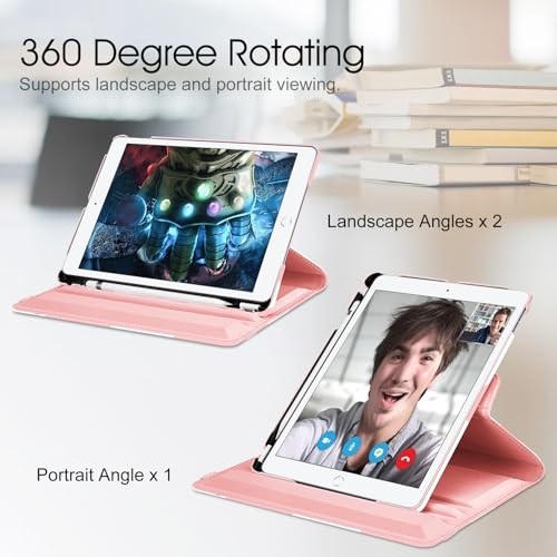 Image of Fintie Rotating Case for iPad 9th Generation (2021) / 8th Generation (2020) / 7th Gen (2019) 10.2 Inch - 360 Degree Rotating Stand Cover with Pencil Holder, Auto Wake Sleep, Pink Cow