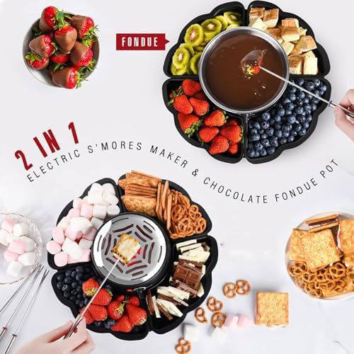 Juego de fondue de chocolate y máquina 2 en 1, tostador eléctrico de malvaviscos sin llama, incluye 10 accesorios, perfecto para noche de cine y regalo de inauguración de la casa, kit de mesa para