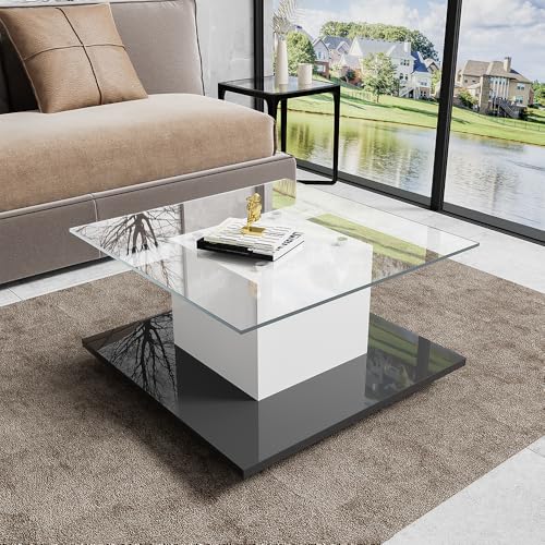 Table basse en verre brillant mobile avec roulettes pour salon moderne - 7