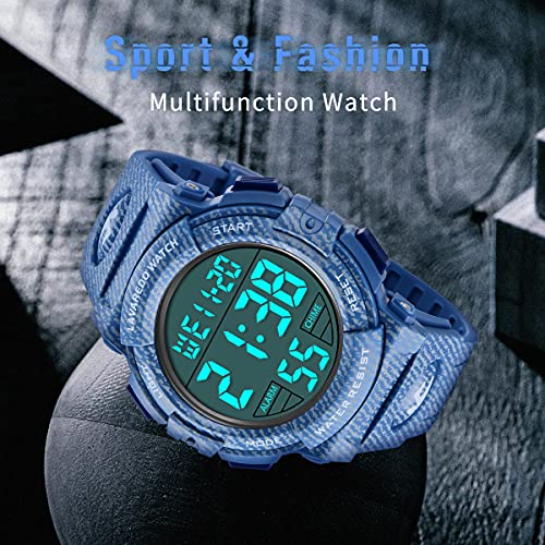 Image of Mens Digital Watch - Sports Military Watches Waterproof Outdoor Chronograph Military Wrist Watches for Men with LED Back Ligh /Alarm /Date, Th-LightBlue