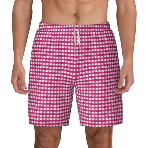 Pink Gingham Funny Men's Swim Trunks Board Shorts Quick Dry-