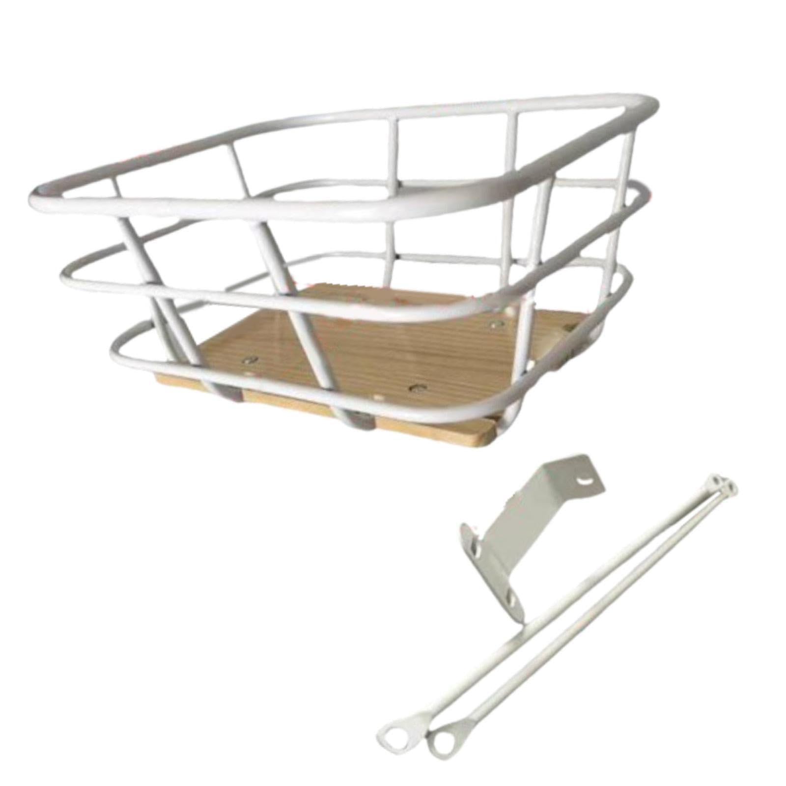 Przedni kosz rowerowy – wszechstronny pojemnik z drutu metalowego do jazdy na rowerze i wędrówek, zawiera uchwyt, 36 x 32 x 20 cm, idealny do organizera rowerowego i rozwiązania do przechowywania
