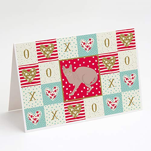 Caroline's Treasures CK5600GCA7P Don Sphynx #3 Cat Love Greeting Cards and Envelopes Pack of 8, Red Blank Cards with Envelopes Whimsical A7 Size 5x7 Blank Note Cards