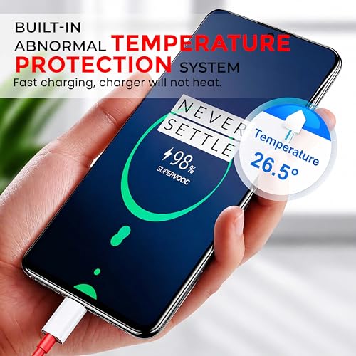 Image of MAK Original 80W Super Fast Charger with USB to Type-C Red Cable, High Speed Rapid Charging Wall Adapter Compatible with OnePlus 11, OnePlus 10 Pro, OnePlus 9 Pro.