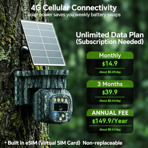 4G LTE Solar Cellular Security Camera Wireless Outdoor, No WiFi Needed, AOV Recording, Built-in eSIM & SD Card, Motion Detection, 2K PTZ Live View for Off-Grid Non Internet Security, Farm, Ranch - image 3