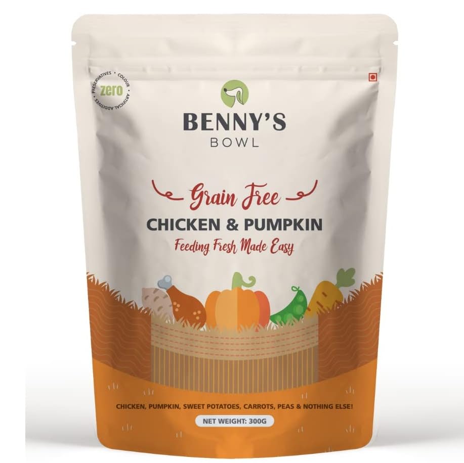 Benny’s Bowl Fresh and Wet Dog Food Chicken and Pumpkin Recipe High Protein Balanced Daily Nutrition Soft Wet Food for All Breed and Life Stages Grain Free (300 gm Single Pack)