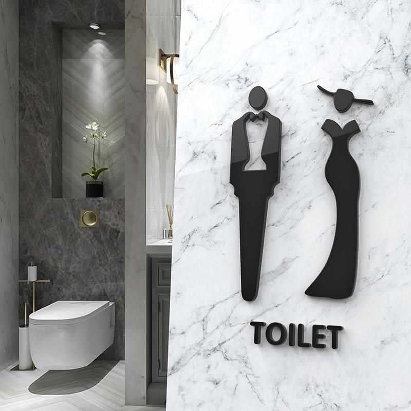 Panneau Porte Toilettes Hommes / Femmes – Métal Doré – 22x7cm – Neuf