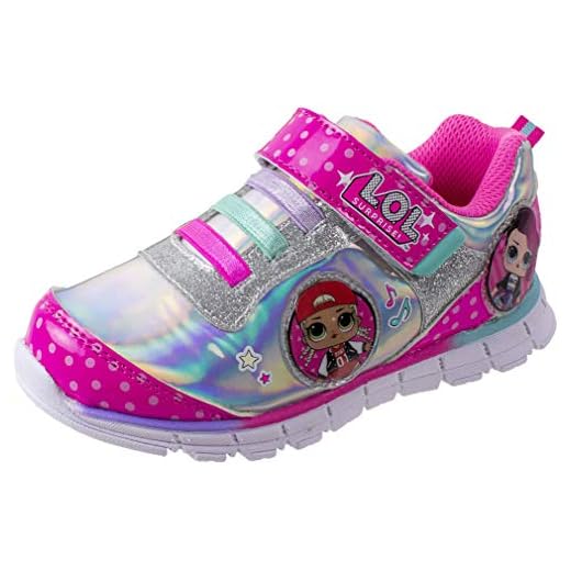L.O.L. Surprise! Girls Sneakers, Light Up Tennis Shoe with Strap, MC Swag and Rocker, Pink, Girls Size 2