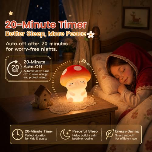Image of FAMIDUO Mushroom Night Light, Squishy Silicone Touch Bedside Nursery Lamp | Warm Glow, Safe BPA-free Silicone, 20-min Auto Sleep Timer, 2 Brightness,Kids Room Decor, Baby Shower Gifts for Girls Toddler