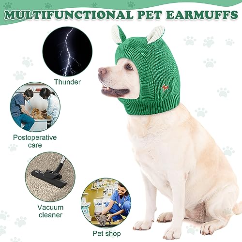 Image of Frienda Dog Ear Muffs Noise Protection, Neck 14.96 Inch Fits Medium Dogs, Knitted Calming Hood for Dogs, Fireworks Thunder Anxiety Relief, Fleece Inner Warm Beanie Hat(Green)
