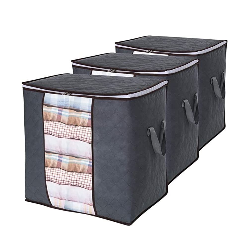 YWMEAC 3Pcs Fabric Foldable Storage Bag, Clothes Comforters Organizer Blankets Storage Basket with Reinforced Handle/As Shown/48 * 28 * 50Cm