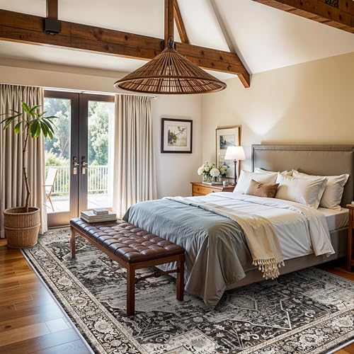 RUUGME 6x9 Area Rug Washable - Living Room Rugs with Non Slip Backing Ultra Soft Stain Resistant Bedroom Dining Room Carpet Indoor Distressed Home Decor Mat for Bathroom 6x9 Black