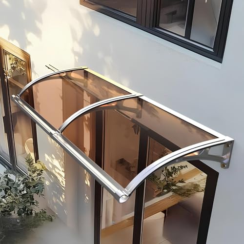 Silberne Polycarbonat-Markise für Türen und Fenster, UV-, Regen-, Schneeschutz für Terrassen, Decks und Eingänge, 65 x 100 cm, Outdoor-Unterstand