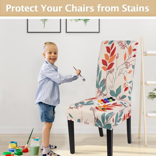 Image of SearchI Printed Dining Room Chair Covers Set of 6, Stretch Kitchen Chair Covers Washable Parsons Chair Slipcover Removable Dining Chair Protectors for Hotel,Ceremony(Floral Pattern1)