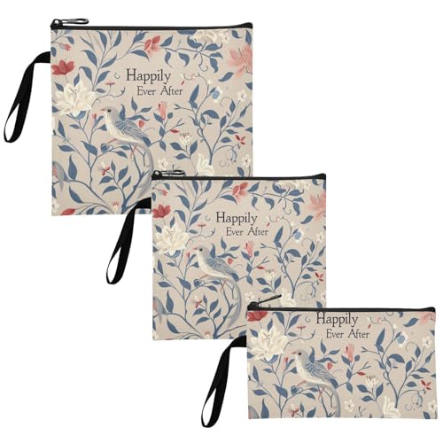 Yoogain William Morris Style Happily Ever After Taupe 3-Pack Reusable Zipper Snack Bags Portable Food Storage for Women Girls Trip