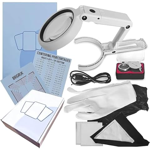 Sports Card Grading Kit Centering Tool, LED Magnifying Table Lamp for Handsfree, High Intensity Magnifying Loupe, Microfiber Cloth Cover