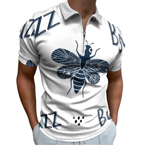 Buzz Insect-Print Men's Short Sleeve Polo Shirts Regular-Fit Quick-Dry Casual