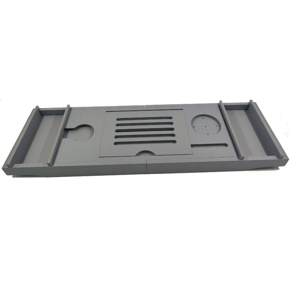 Estante para bañera Bandeja de baño de bambú Gris Bandeja de baño con Lados Extensibles | Soporte Integrado para Copas de Vino Bandeja para bañera