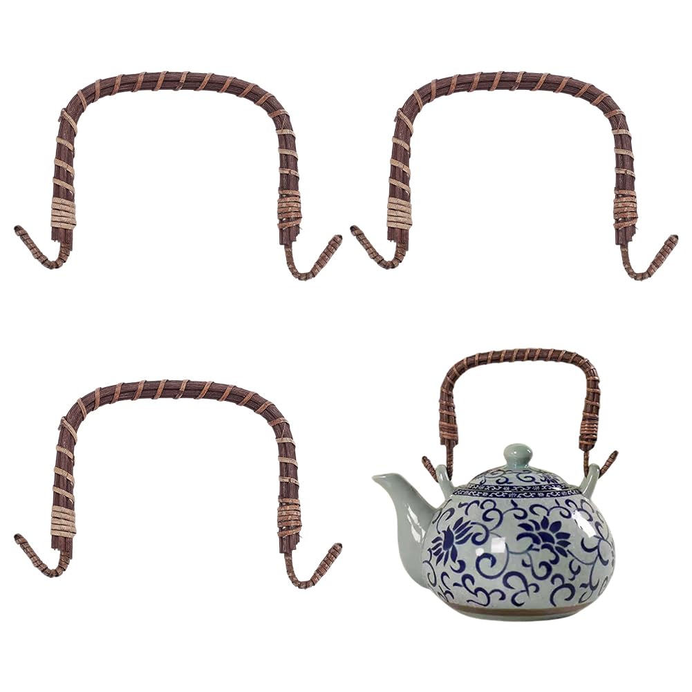 PH PandaHall 4 asas de metal de ratán para tetera de repuesto, mango flexible, mango ajustable, accesorios de té, suministros para ollas de cerámica, tetera japonesa con cable, marrón, 13 cm