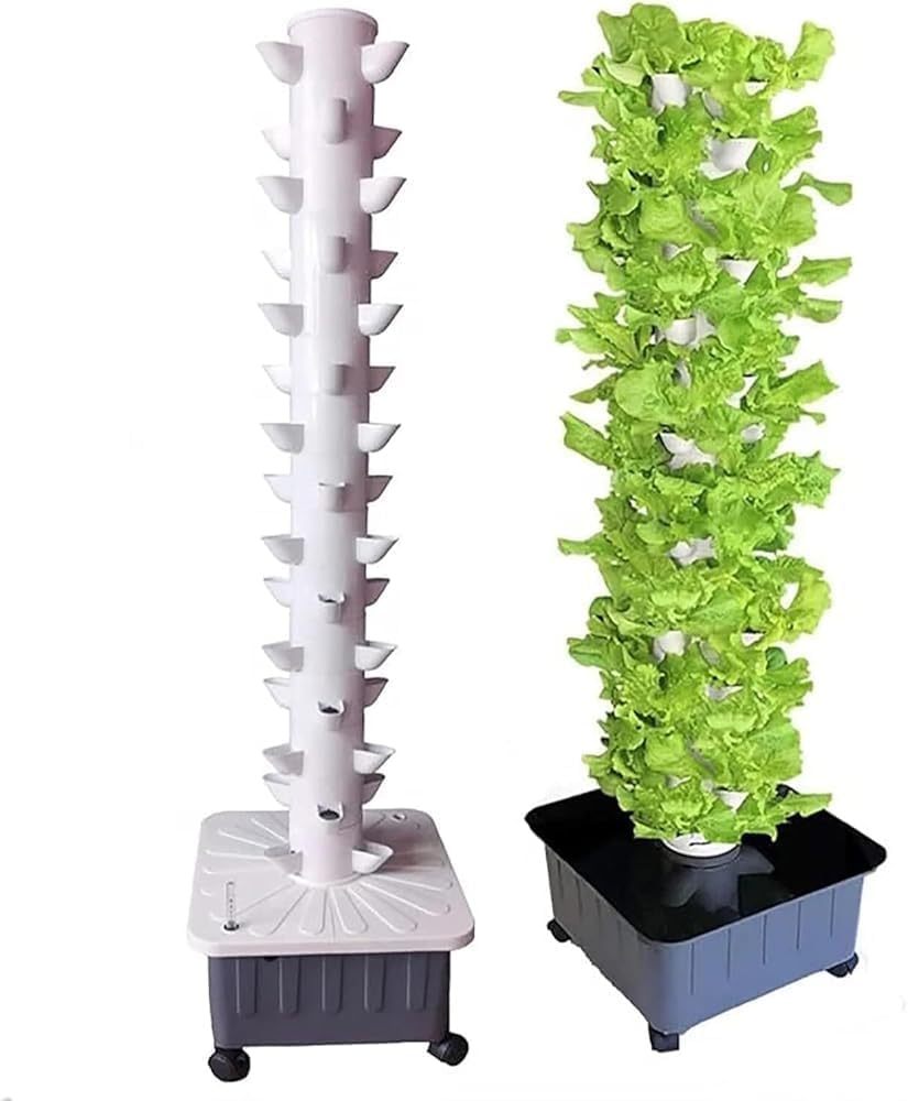 WTAILYSOUE15 Tiers 45 Holes Hydroponic Tower Kit, Vertical Hydroponic Growing System, Aquaponics Growing System, Soilless Hydroponic Tower Growing System for Herbs and Vegetables