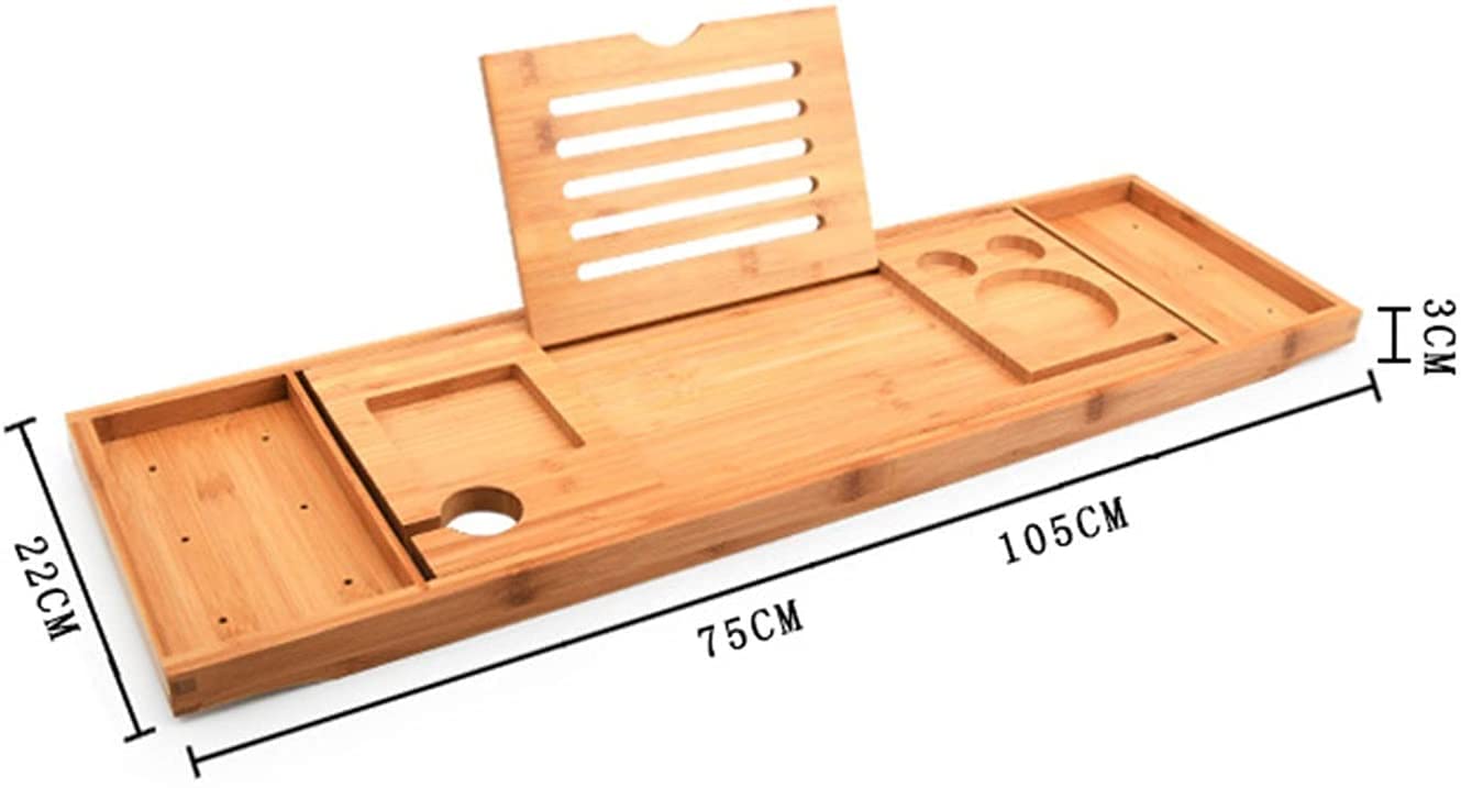 Scaffale per vasca da bagno in bambù telescopico antiscivolo mensola per vasca da bagno vassoio (75 x 22 x 3 cm)