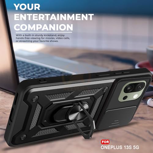 Image of Armor Bumper Back Cover Case for OnePlus 13S 5G Rotating Camera Cover, Ring Holder & Kickstand | Heavy Duty & 360 Degree Protection OnePlus 13S 5G Back Cover (Black)