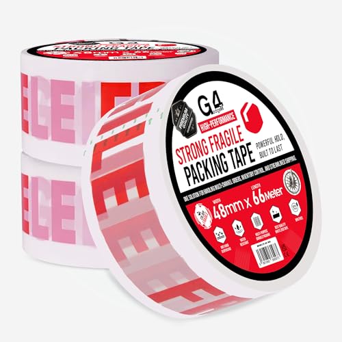 G4GADGET Pack of Strong Packing Tape 48mm x 66m Heavy Duty Parcel Tape for Moving Boxes Shipping and Packaging (3 Fragile)