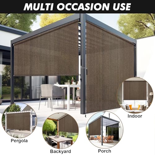 Image of Artpuch Custom Size Patio Shades Roll Up Outdoor Roller Shade, Cordless Exterior Roller Blinds Cloth for Porch Pergola Gazebo, Mocha