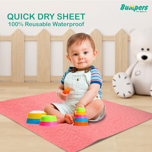 Image of Bumpers Waterproof Quick Dry Sheet for Baby|Bed Pad Extra Absorbent Washable Matress Protector|Baby Bed Protector Sheet for Toddler Children & Adult Double Bed, King Size (XXL, 260x200cm, Salmon Rose)