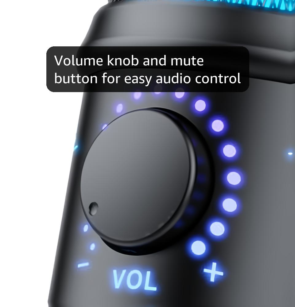 MRSDY Gaming Microphone, USB Computer Microphone for PC, Mac, PS4/5, Condenser Podcast Mic for Studio Recording, YouTube, Streaming, with Headphone Jack, Led Light, Mute, Gain, Noise Cancellation