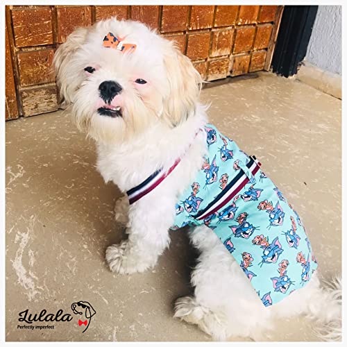 Image of Lulala Dog Dress 100% Cotton Dog Clothes Dog Dresses Doggie Dress Puppy Sleeveless Tank Top Vest Dresses Summer Cat Clothes Summer Dresses for Pets Tom and Jerry Print(18Inch,Sea-Green)