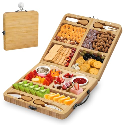 Kicinn Plateau Apéritif Pliant – Planche à Tapas et à Fromage – avec Couteaux à Fromage et Coupelles – Bambou