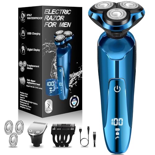 Image of Electric Razor for Men, 3-in-1 Shaver with Floating Blades for Nose Hair &Sideburns,Replacement Blades, Pop-up Trimmer, IPX7 Waterproof, Travel Lock, Wet & Dry Use, Face Shaving Grooming Travel Kit