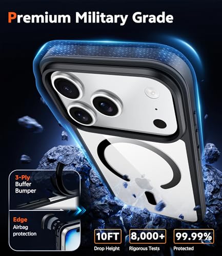 Image of FNTCASE for iPhone 17 Pro Case: Clear Magnetic Phone Cases with Screen Protector Compatible with Magsafe Slim Anti Yellowing Rugged Shockproof Protective Transparent Cell Phone Cover (B-Black)