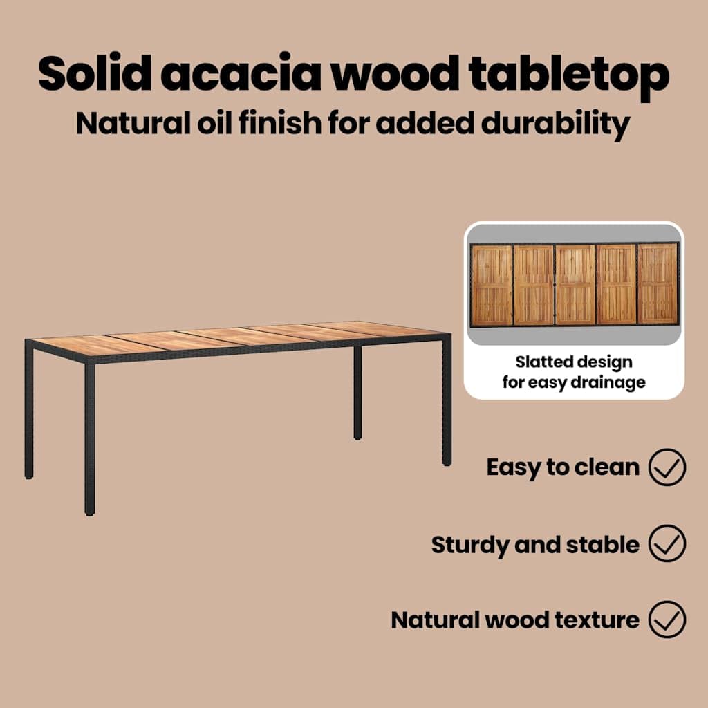 vidaXL Stół ogrodowy, czarny, 250 x 100 x 75 cm, polirattan, ogród i taras, nowoczesny design, wytrzymały, możliwość rozszerzenia na imprezy na świeżym powietrzu, wszechstronna powierzchnia