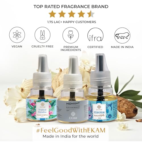 Image of EKAM | Combo Pack Of 3 | Fresh & Musky Fragrance Scented Plug-In Air Freshener Refill| 45ml Each | Lasts up to 125 Days Each / 500 Hours Each | Perfect for Living Rooms, Bedrooms & More