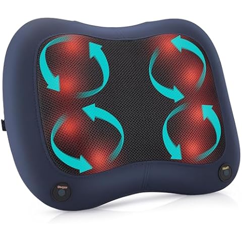 KINGJOY Back Massager with Heat - Shiatsu Massagers for Lower and Upper Back, Deep Tissue 3D Kneading Electric Massage Pillow for Office Chair Car, Muscle Waist Leg Pain Relief, for Mom Dad Blue Cover