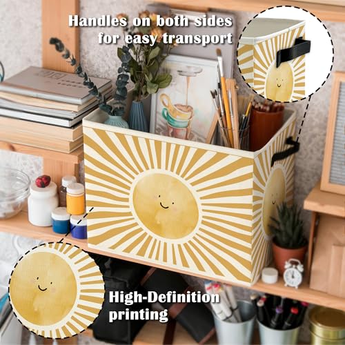 Image of Boho Sunshine Classroom Storage Bins Box with Handles, Cute Boho Abstract Sunshine Collapsible Basket Organizer for Kids Nursery Room Bedroom Bathroom Books Clothes