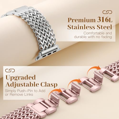 Image of Metal Band Compatible with Apple Watch Bands for Women 40mm 41mm 42mm 38mm 44mm 45mm 46mm 49mm, Dressy Stainless Steel Link Bracelet, Designer Strap for iWatch Series 11 /SE /10 /9 /8 /7 /6 /5 /4 /3 /2 /1 /Ultra