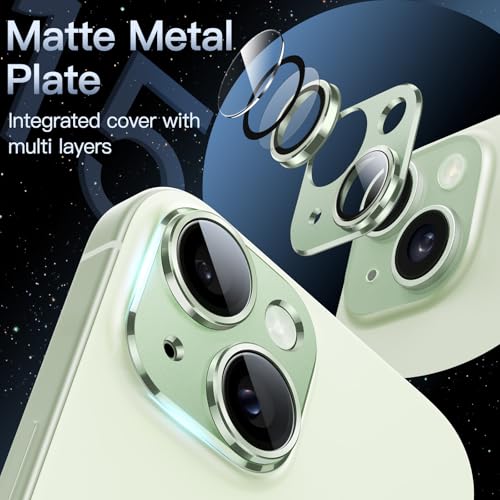 Image of JETech Camera Lens Protector for iPhone 15 6.1-Inch and iPhone 15 Plus 6.7-Inch, Full Coverage 9H Tempered Glass Ring Cover, Matte Metal Plate, Case Friendly, 1-Pack (Green)